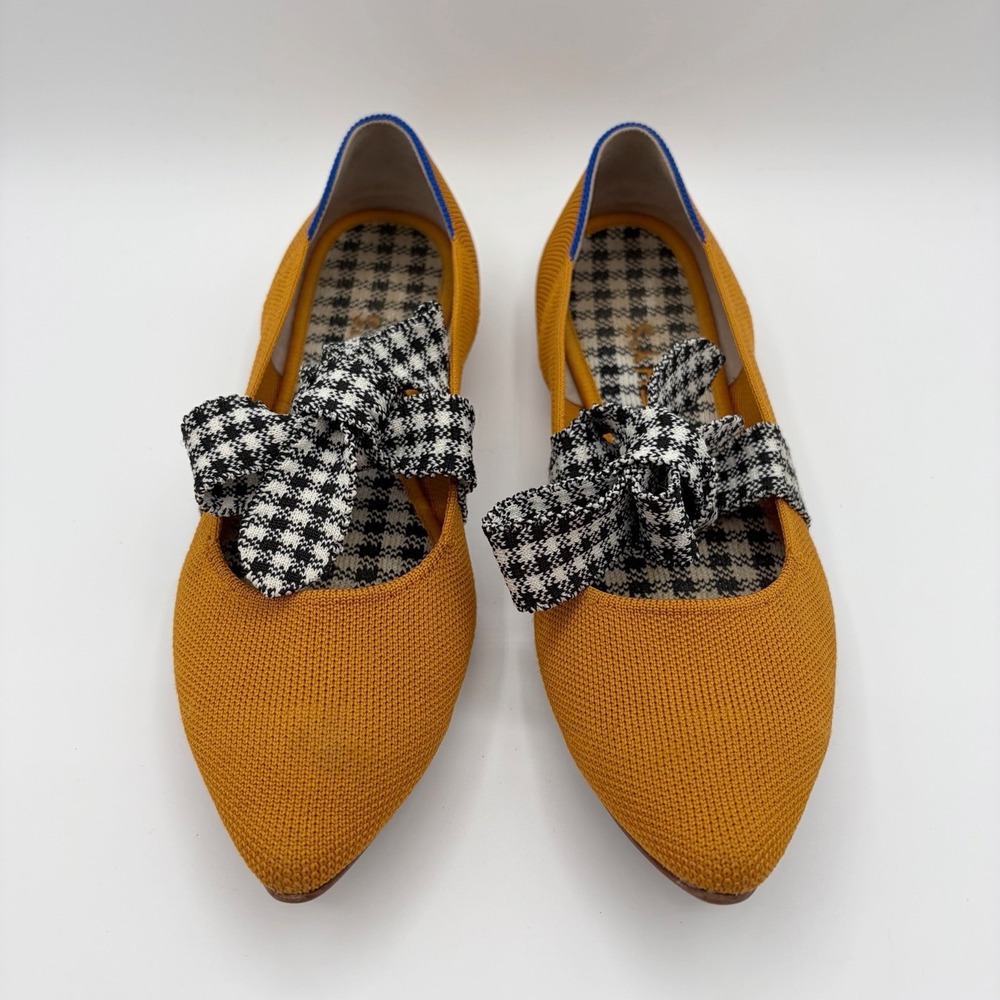 Rothy's The Mary Jane Golden Gingham Yellow Houndstooth Bow Flat Size 9.5 - Picture 2 of 7